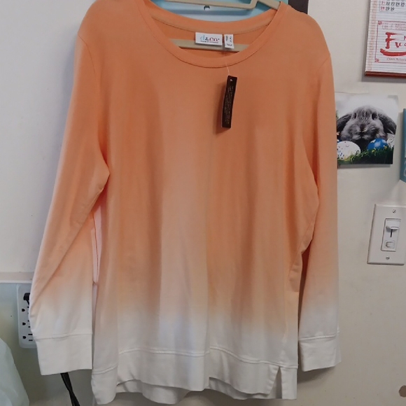 Denim & Co Orange and White Gradient Women's Jersey Top Size L - Picture 4 of 6